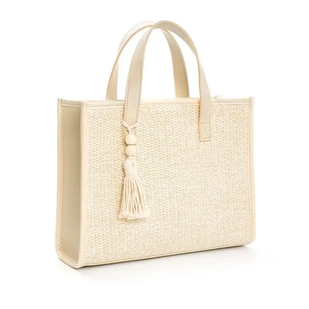 Sophisticated Casual Cream Tote Bag with Tassel Charm SALE ***